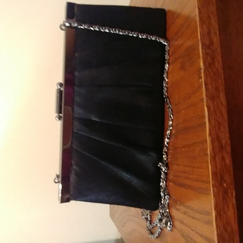 Black Jessica McClintock satin evening clutch